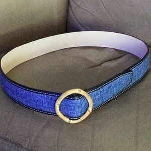 J. McLaughlin Blue and Gold Belt with Textured Design